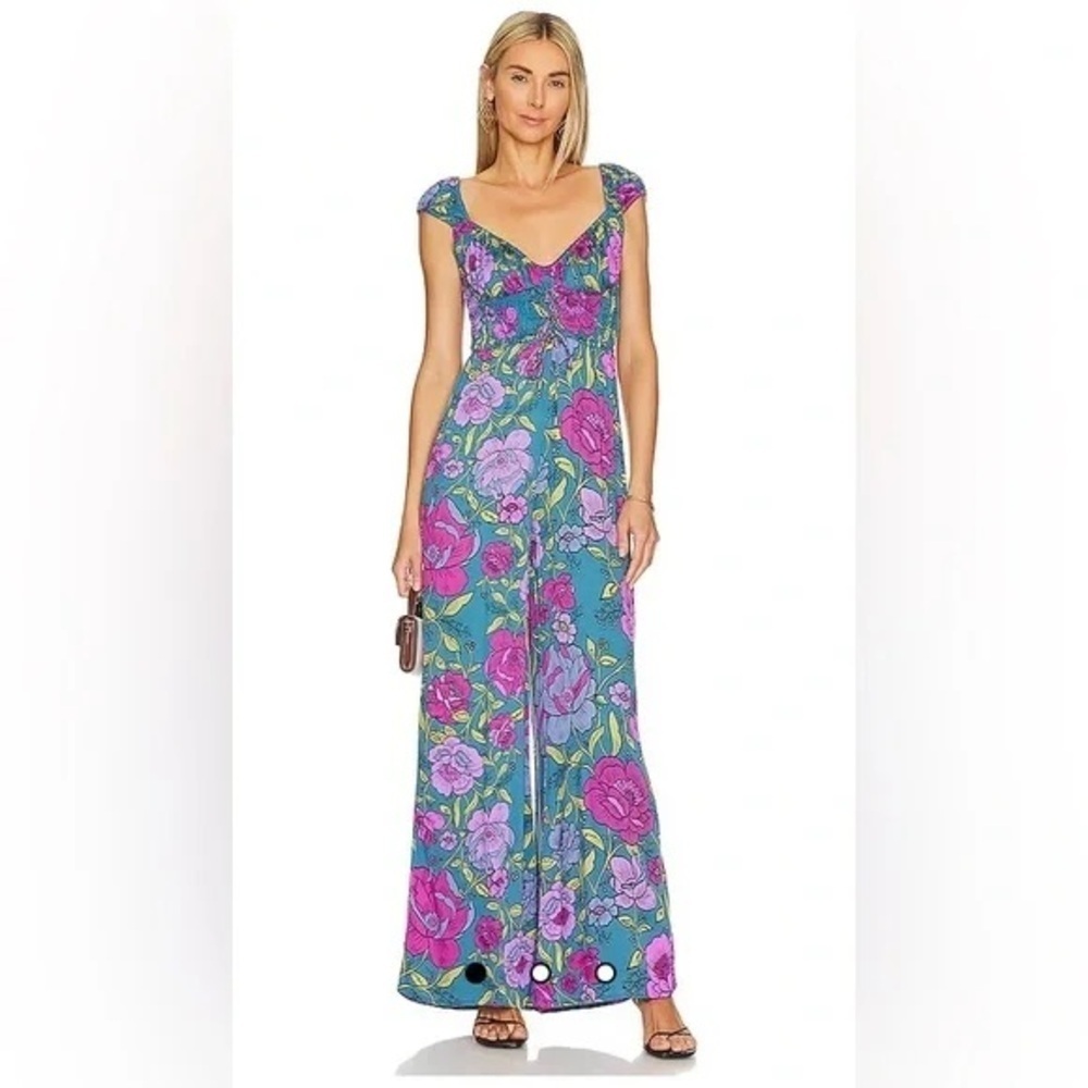 Free People Rolling Hills Jumpsuit in Bluebell Combo Large B290